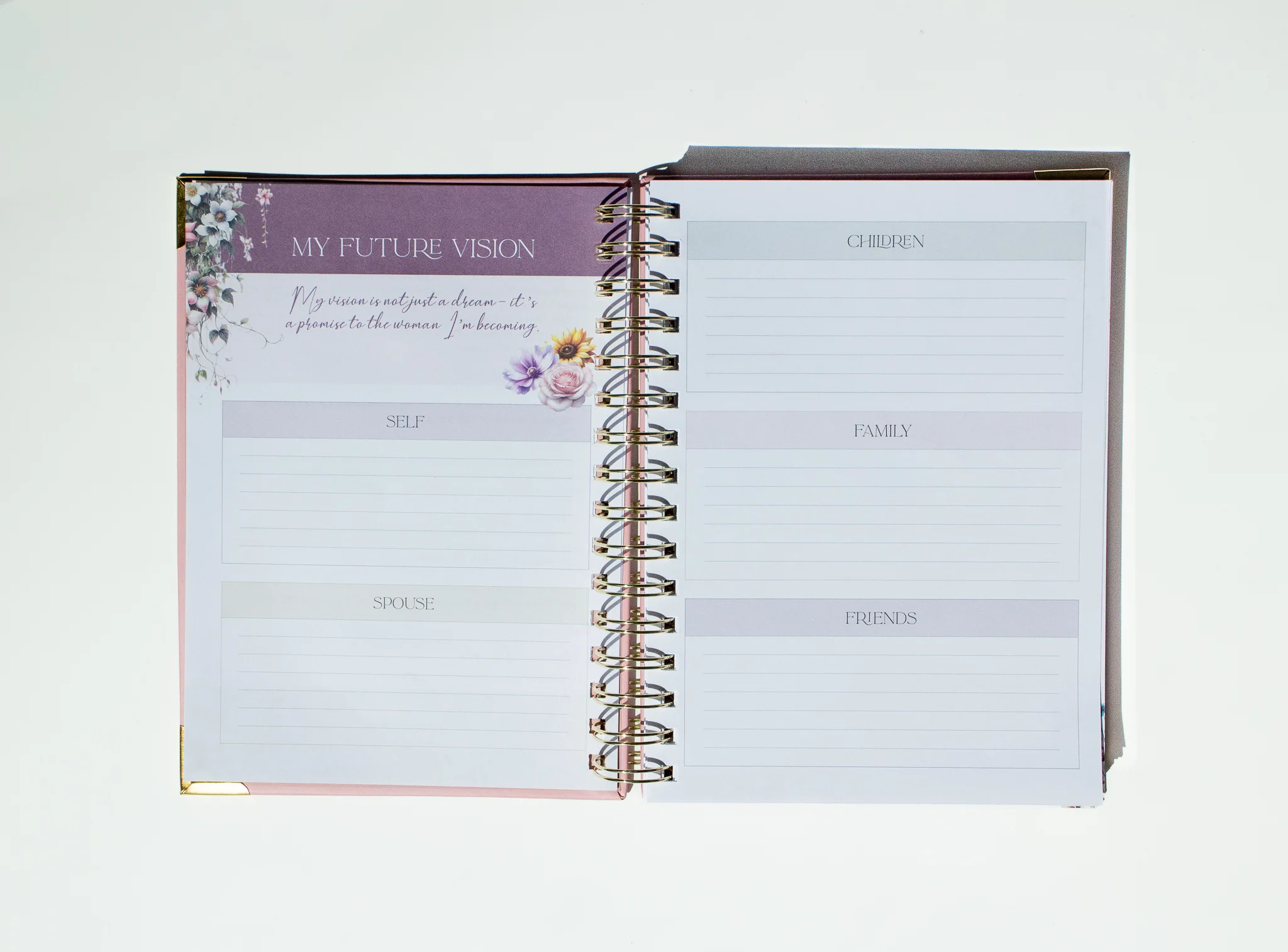 Signature Journal 6.25" x 8.5" with Golden Wire-O Binding Gold Elastic Band Lined Pages Full Color Double Sided Printing Goal Setting Vision Worksheets for Personal Reflection and Memory Capture - Image 8